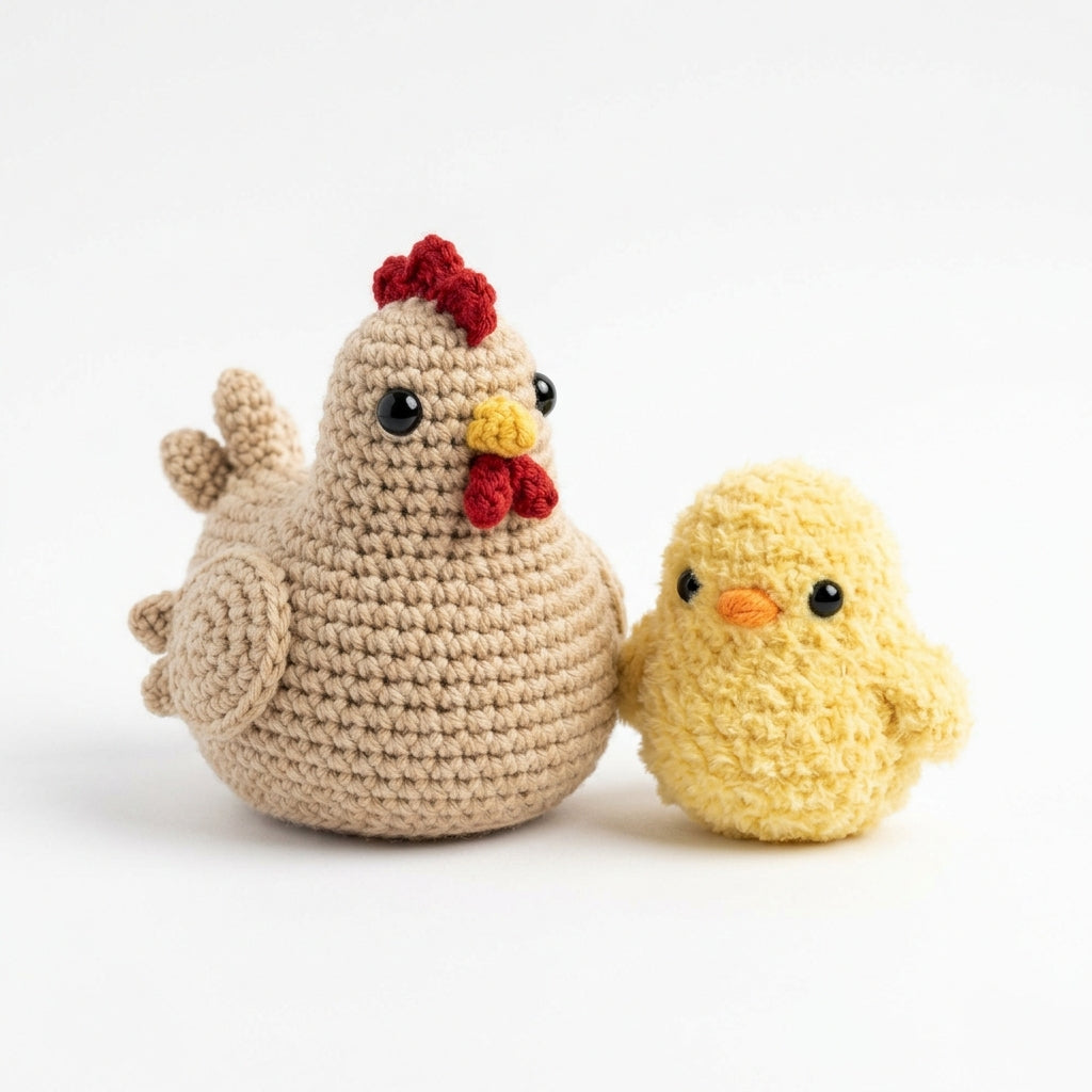 Besties Hand Crafted & More - Handmade Amigurumi Barnyard Hen & Chick Plushie Duo