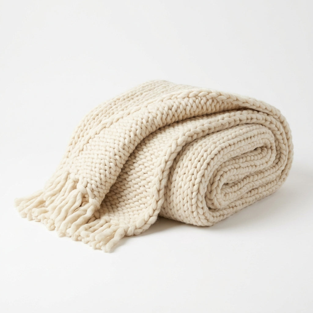 Besties Hand Crafted & More - Hand-Knitted Chunky Wool Throw Blanket (50x60 in)