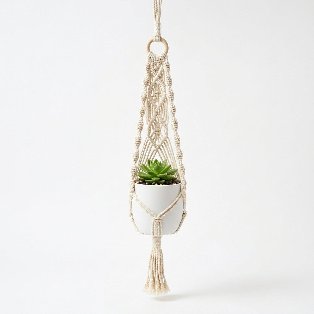 Besties Hand Crafted & More - Bohemian Hand-Woven Cotton Macramé Hanging Planter