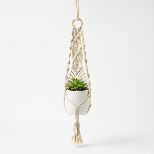 Besties Hand Crafted & More - Bohemian Hand-Woven Cotton Macramé Hanging Planter